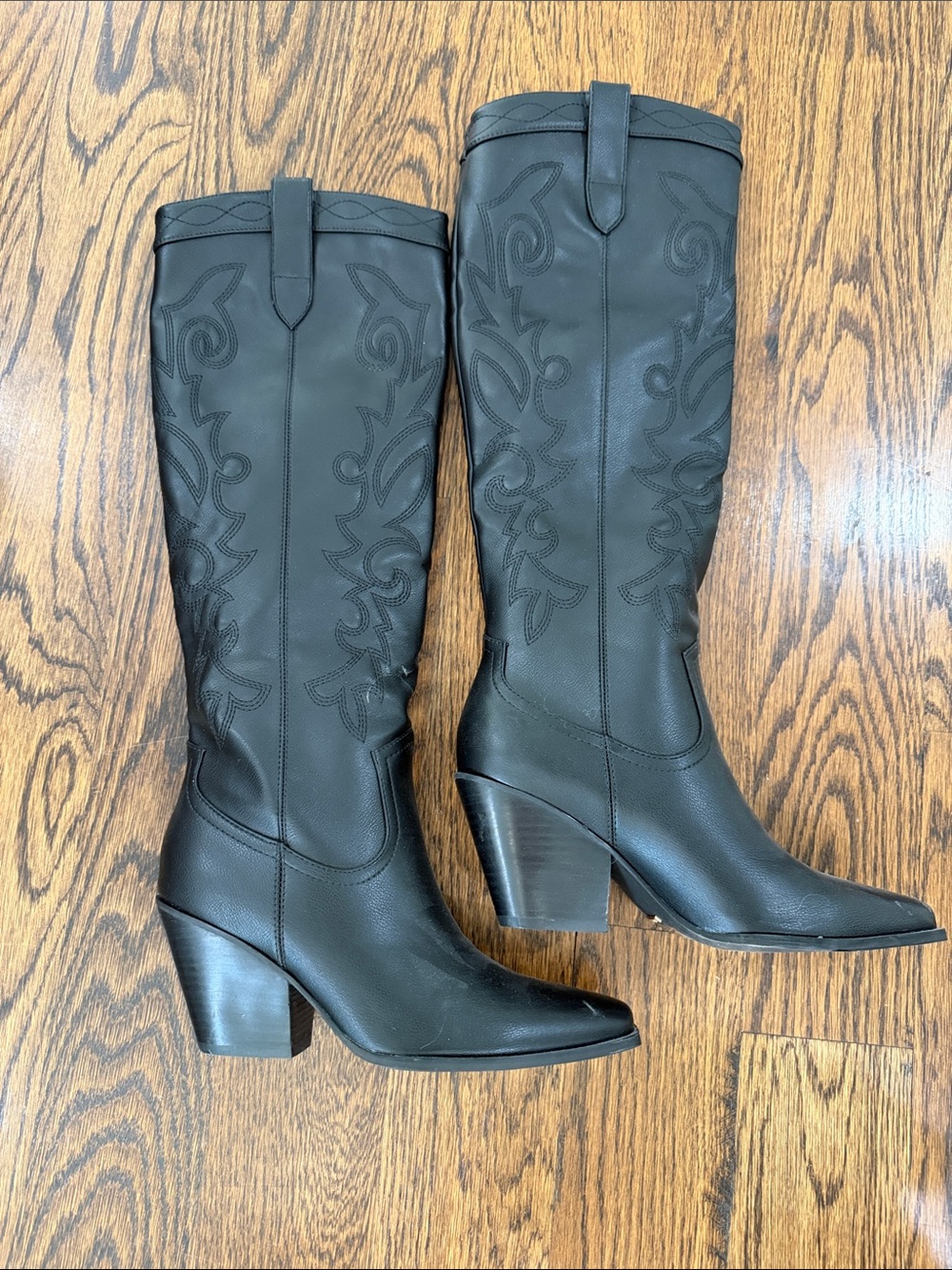 Billini Black Embroidered Knee-High Heeled Boots